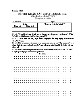 Đề khảo sát chất lượng học kì I Lịch sử lớp 9